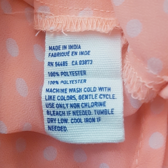 AMERICAN EAGLE Pink/Coral Polka Dot Sheer Chiffon Button Up Blouse - Picture 7 of 8